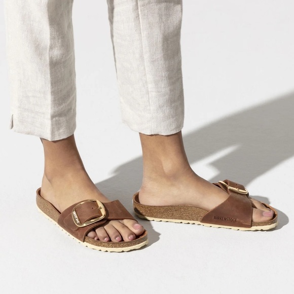 Birkenstock Shoes - Birkenstock Madrid Big Buckle Sandals Cognac Brown with Gold Size 37 Narrow